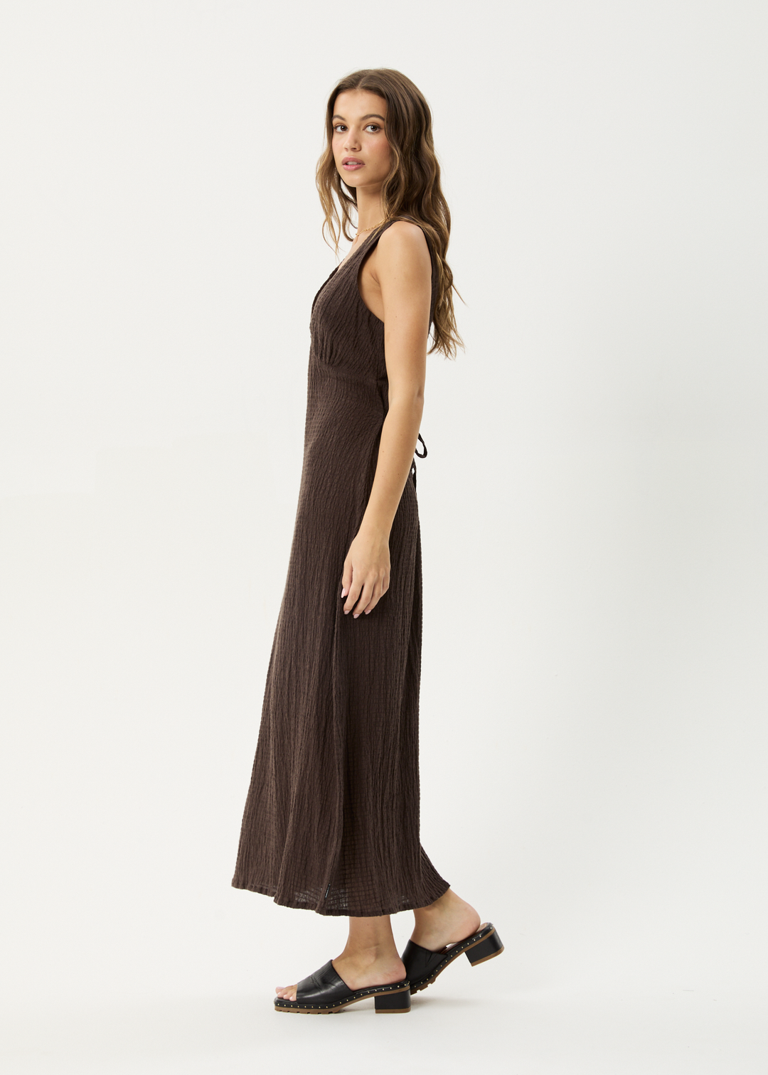 Afends Focus Seersucker Maxi Dress - Coffee