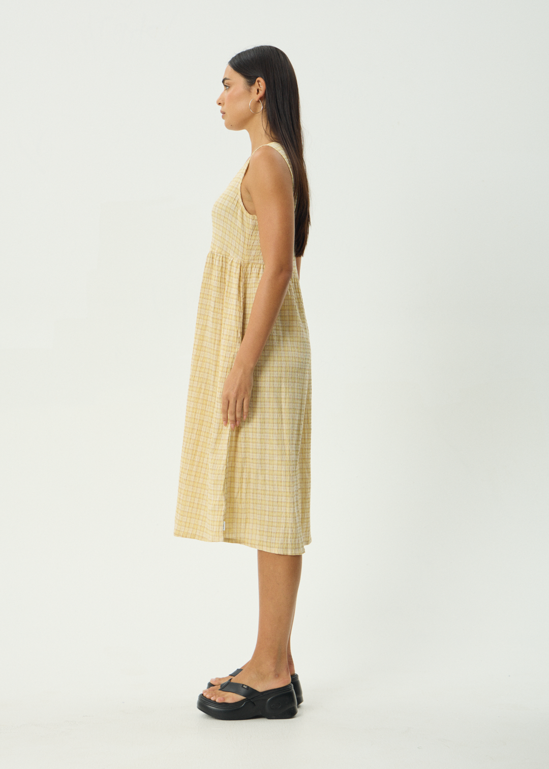 Afends Sunday Seersucker Midi Dress Lemon Check