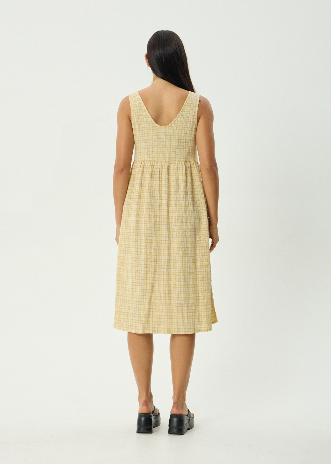 Afends Sunday Seersucker Midi Dress Lemon Check