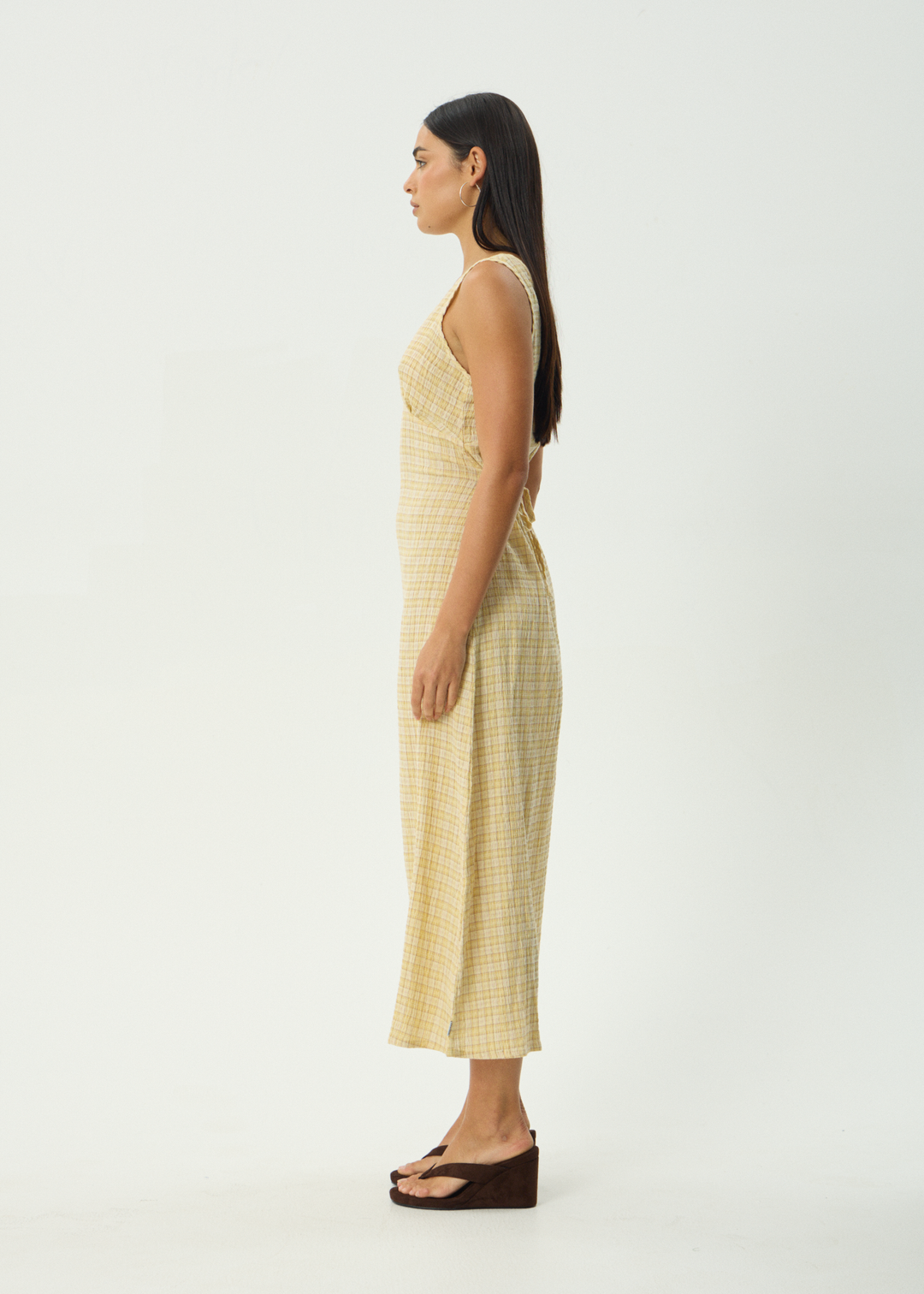 Afends Sunday Seersucker Check Maxi Dress Lemon Check