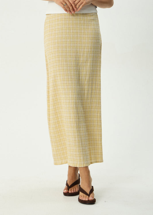Afends Seersucker Maxi Skirt Lemon Check