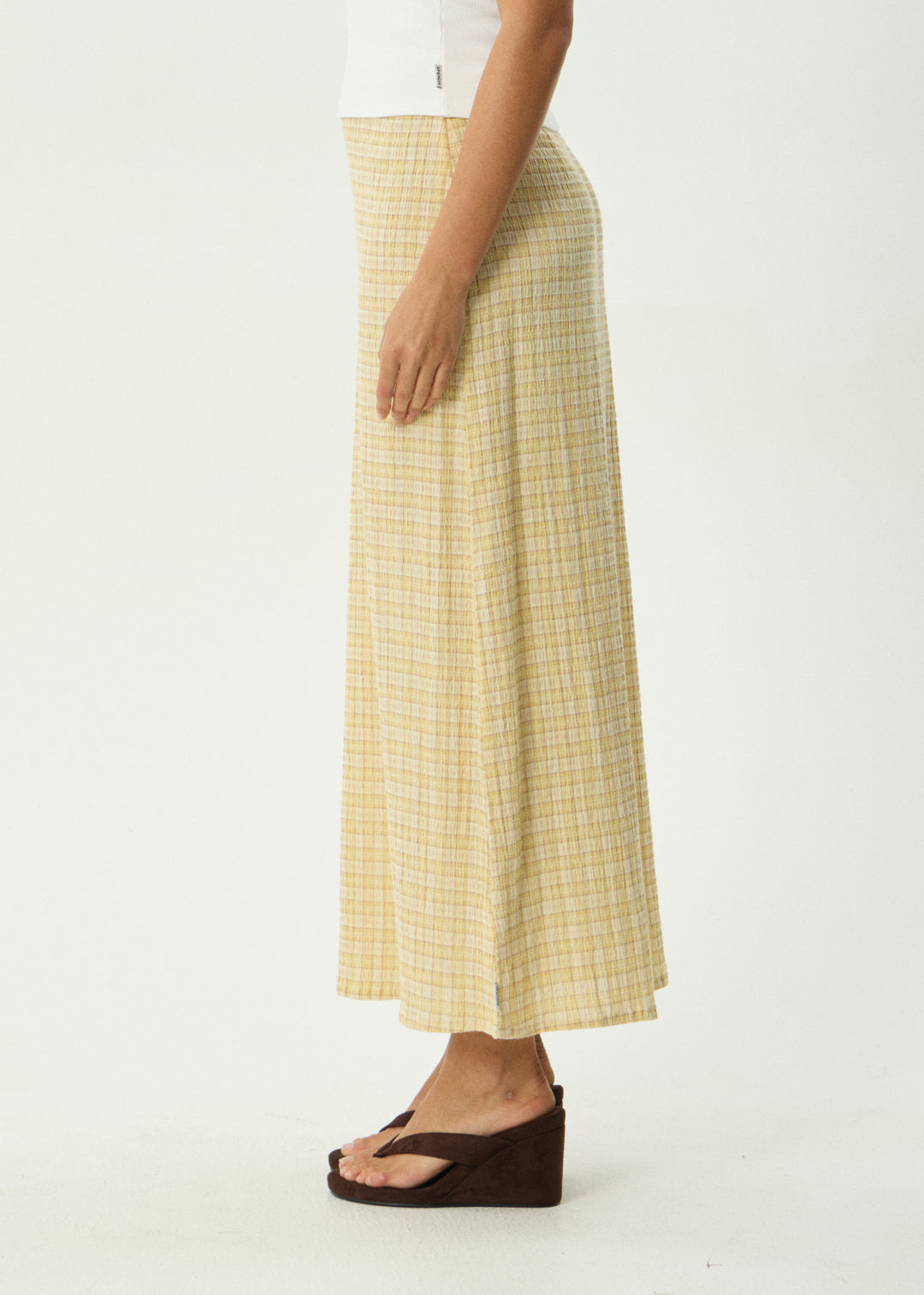 Afends Seersucker Maxi Skirt Lemon Check