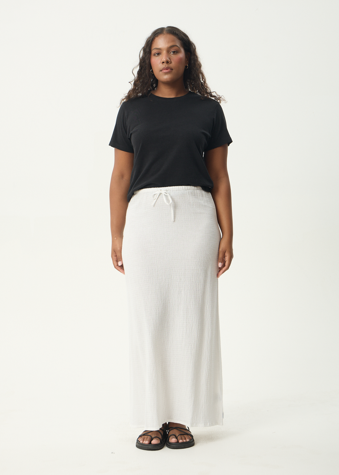 Afends Focus Seersucker Maxi Skirt White