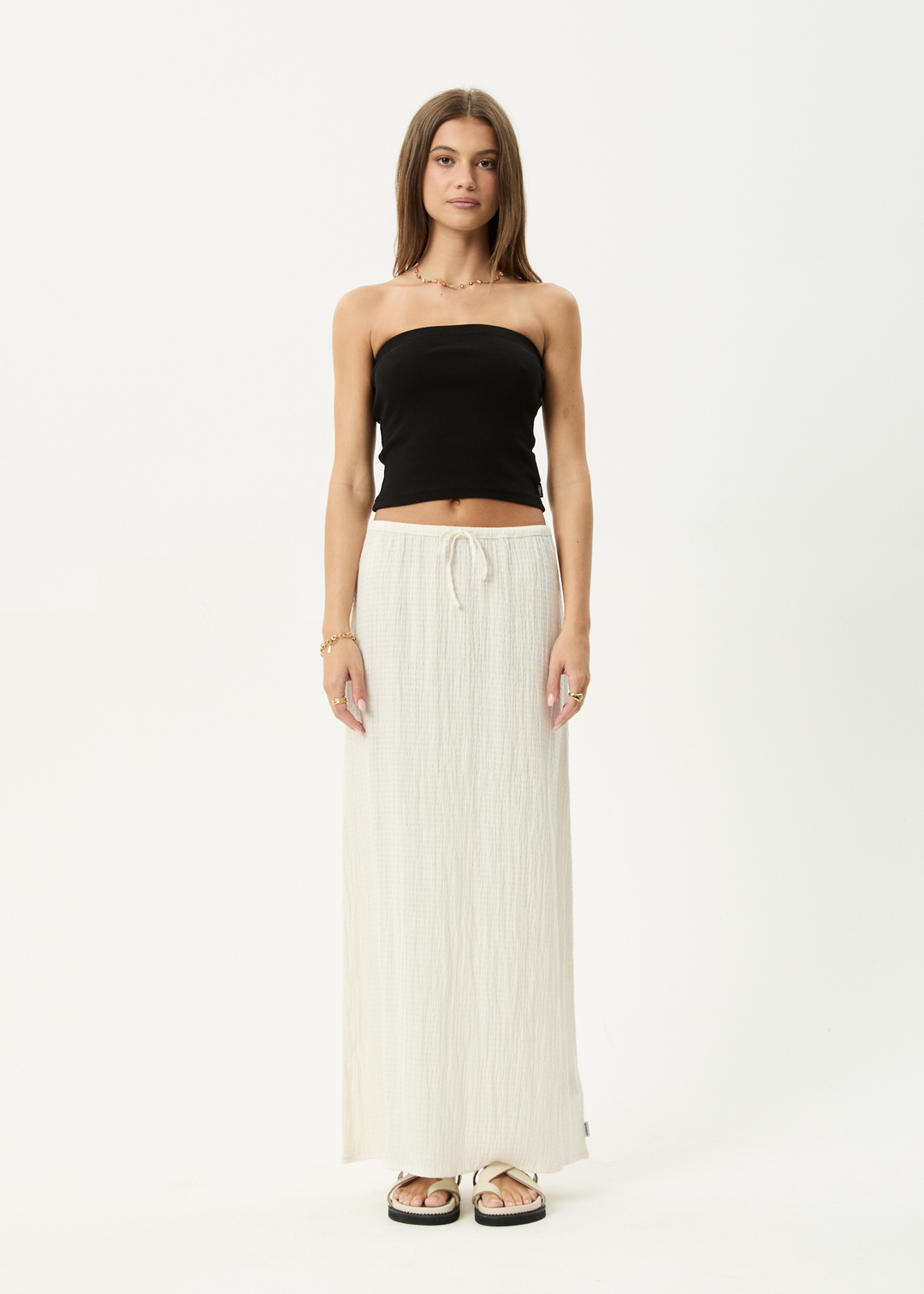 Afends Focus Seersucker Maxi Skirt White