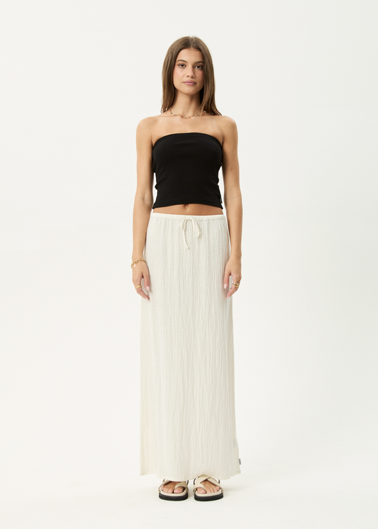 Afends Focus Seersucker Maxi Skirt White