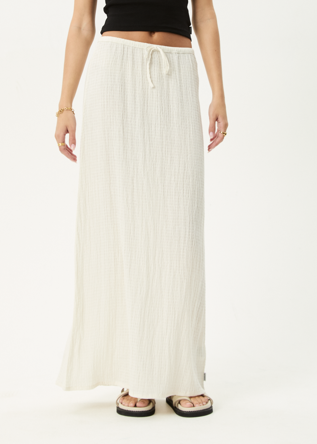 Afends Focus Seersucker Maxi Skirt White