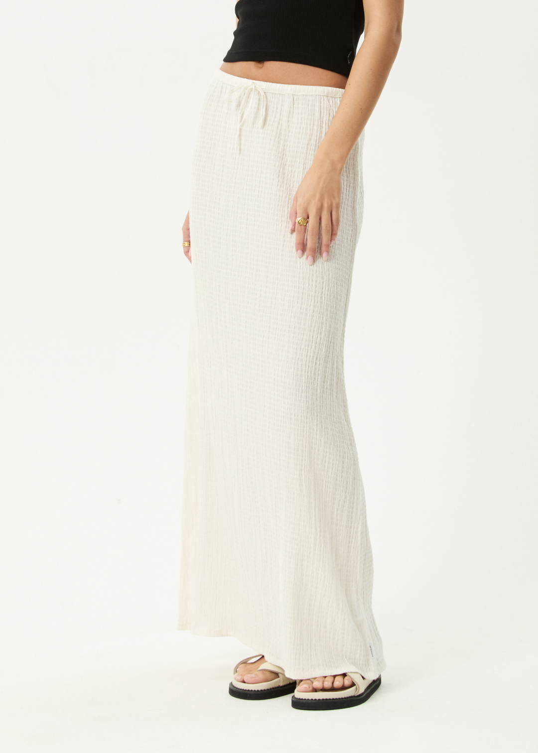 Afends Focus Seersucker Maxi Skirt White