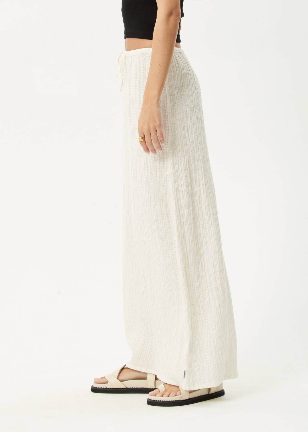 Afends Focus Seersucker Maxi Skirt White