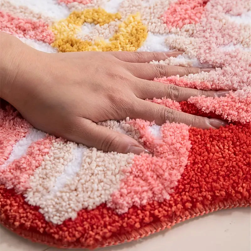 Haze Hibiscus Bath Mat - PInk/Red